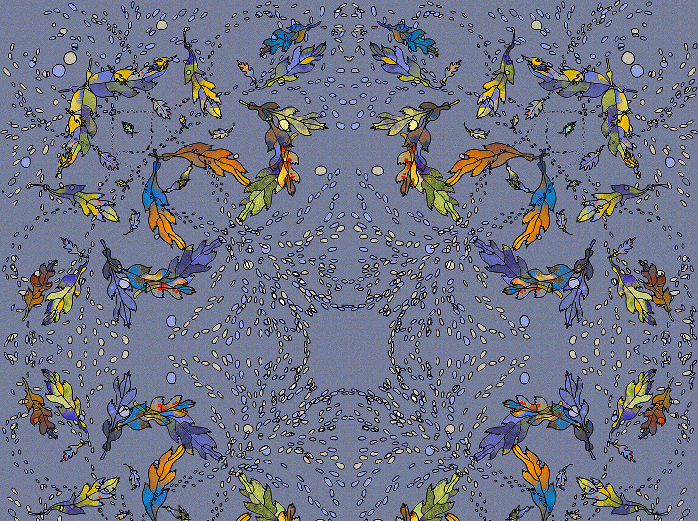 Autumn foliage and snow - silkscarf design