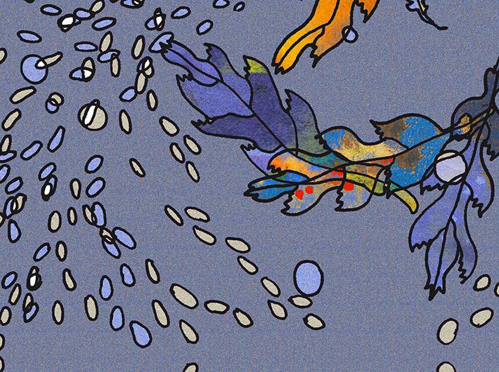 Autumn foliage and snow - silkscarf design, detail