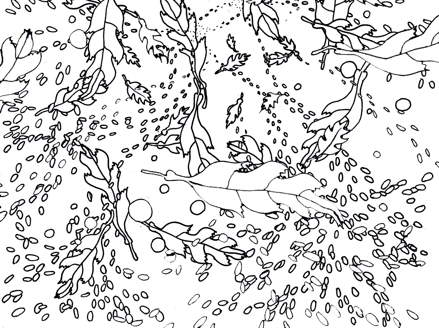 Autumn foliage and snow, repeat pattern in black and white